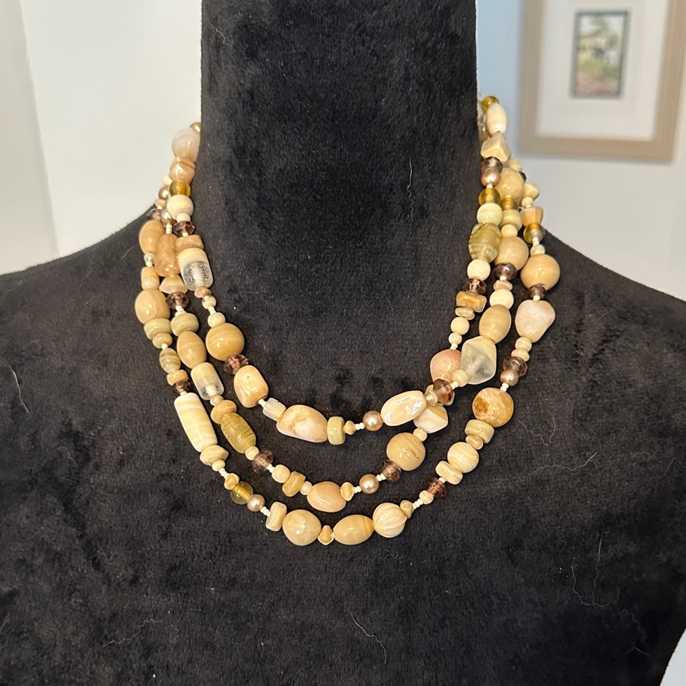 Talbots Multi-Strand Necklace with Tan and Cream Stones